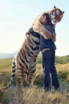 tiger hugging man